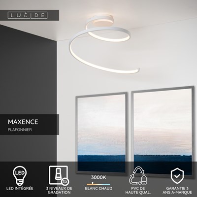 Lucide MAXENCE - Plafonnier - Ø 46 cm - LED 3 StepDim - 1x24W 3000K - Blanc